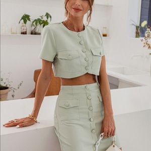 Shein Button Front Flap Pocket Top & Skirt Set